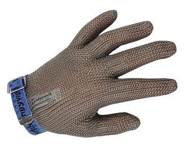 Stainless steel chainmail gloves with armguard, textile strap
